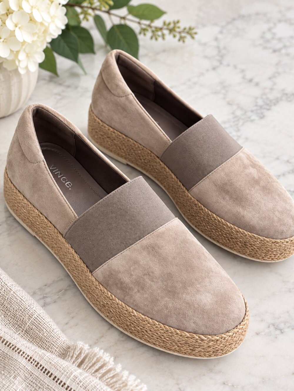 Vince Suede Espadrilles Slip On Shoes Taupe Beige Platform Loafers Women's 7